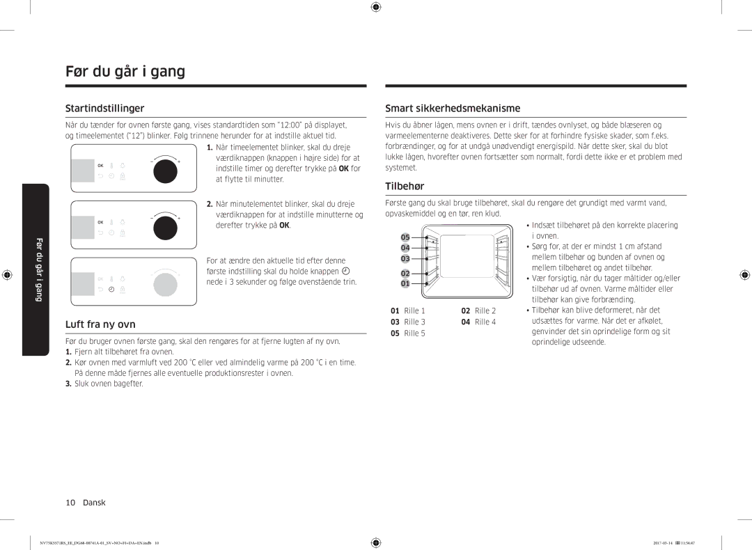 Samsung NV75M5572RS/EE manual Før du går i gang, Startindstillinger, Smart sikkerhedsmekanisme, Luft fra ny ovn, Rille 