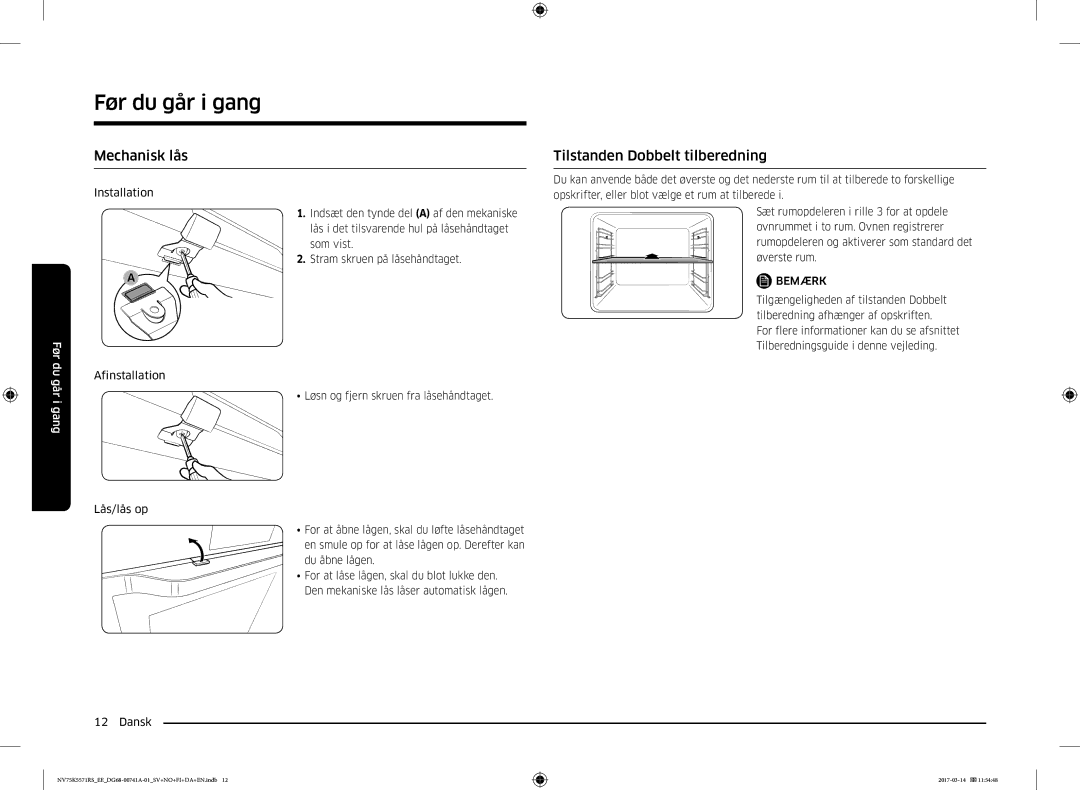 Samsung NV75M5572RS/EE, NV75K5571RS/EE manual Mechanisk lås, Tilstanden Dobbelt tilberedning 