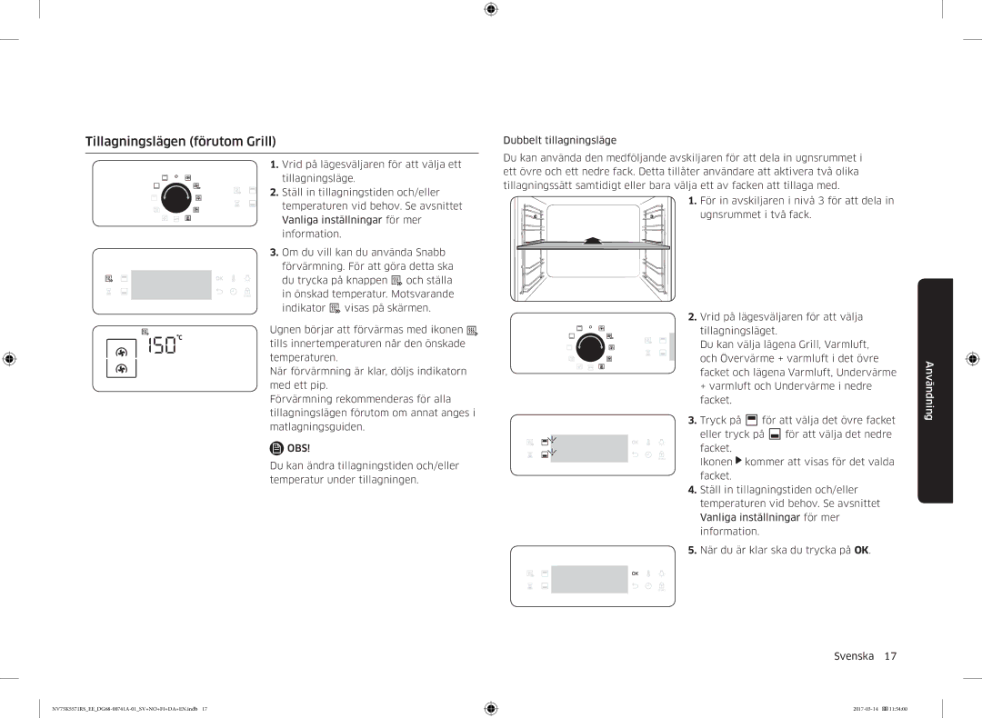 Samsung NV75K5571RS/EE, NV75M5572RS/EE manual Tillagningslägen förutom Grill 