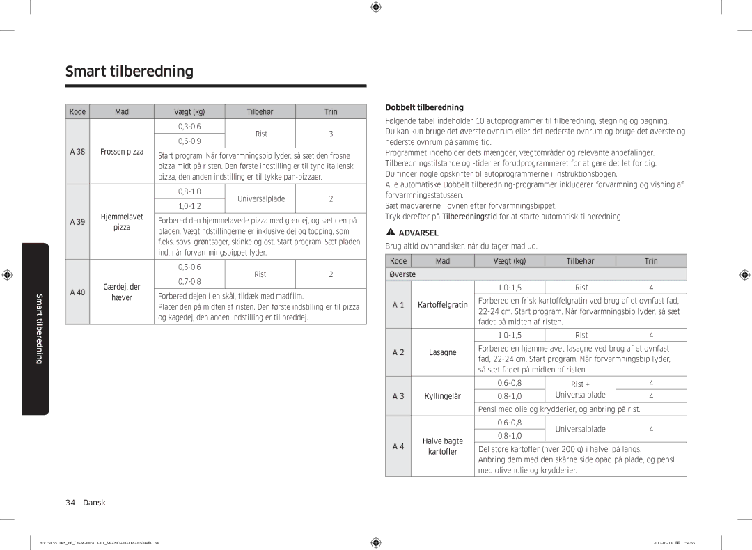 Samsung NV75M5572RS/EE, NV75K5571RS/EE manual Tilberedning 