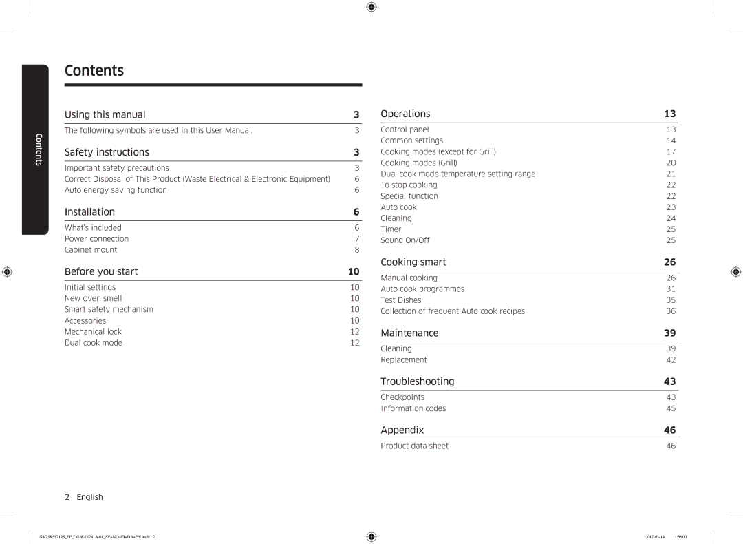 Samsung NV75M5572RS/EE, NV75K5571RS/EE manual Contents 