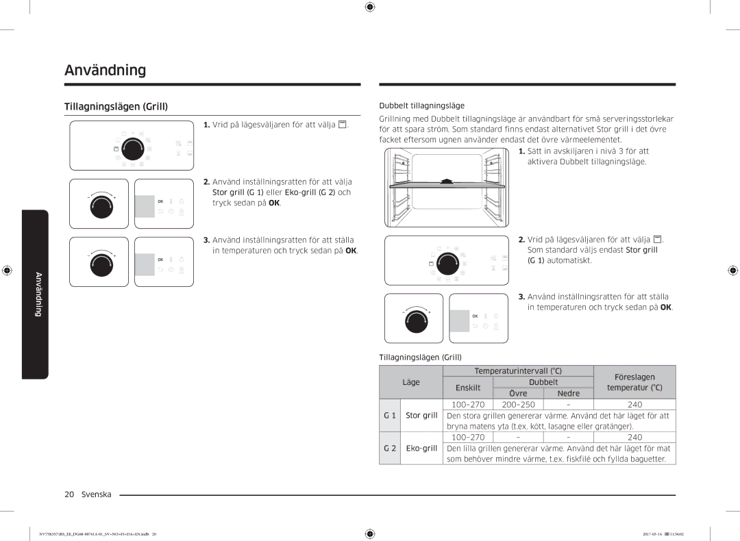 Samsung NV75M5572RS/EE, NV75K5571RS/EE manual Tillagningslägen Grill 