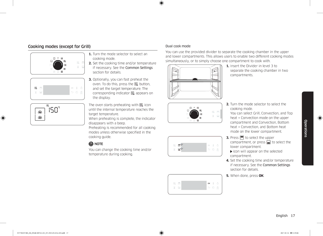 Samsung NV75K5571RS/EE, NV75M5572RS/EE manual Cooking modes except for Grill 