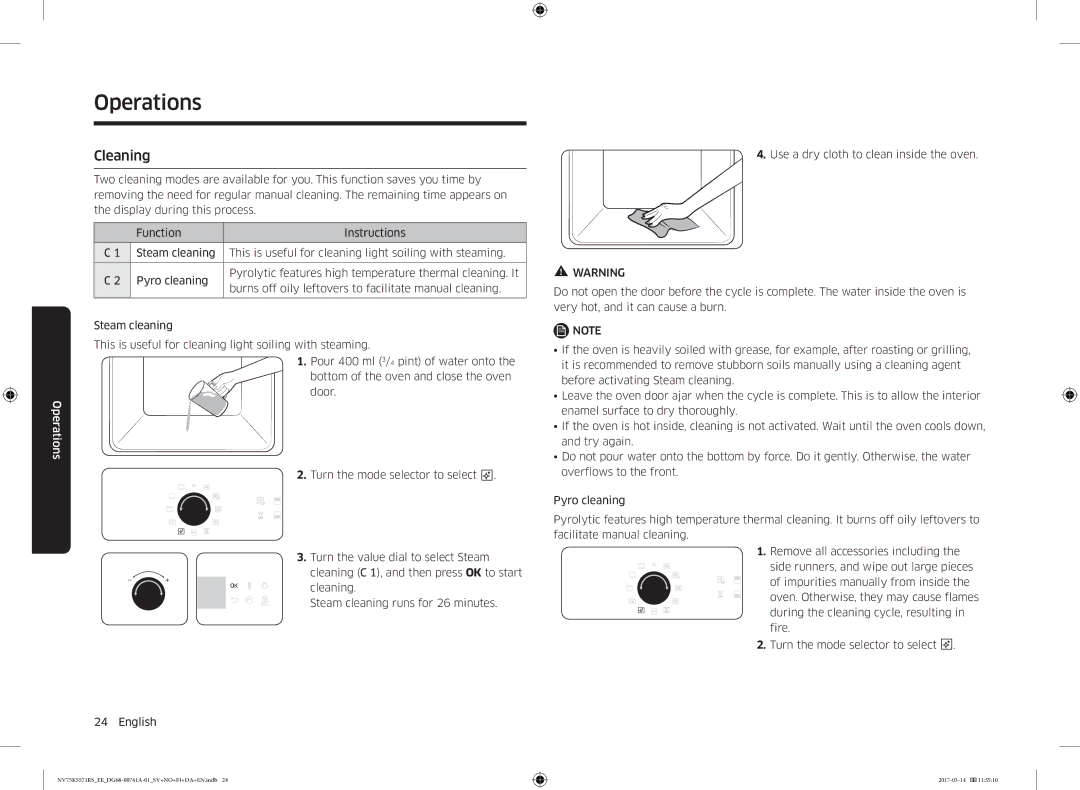 Samsung NV75M5572RS/EE, NV75K5571RS/EE manual Cleaning 