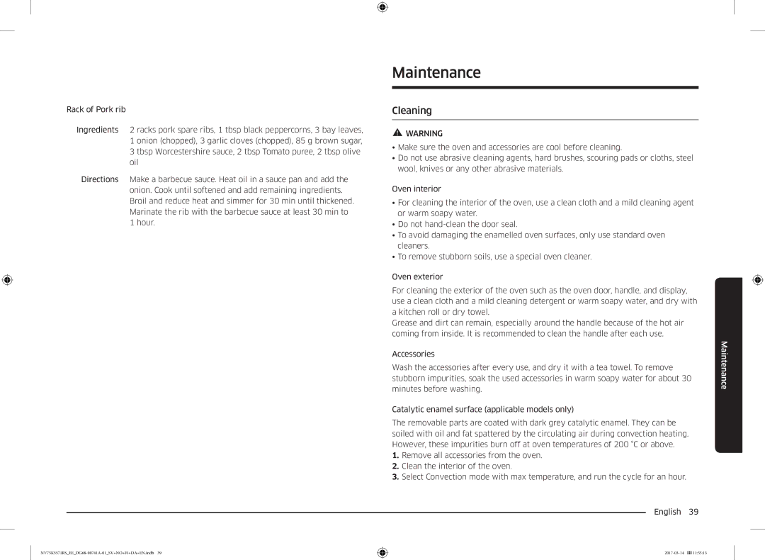 Samsung NV75K5571RS/EE, NV75M5572RS/EE manual Maintenance, Cleaning 