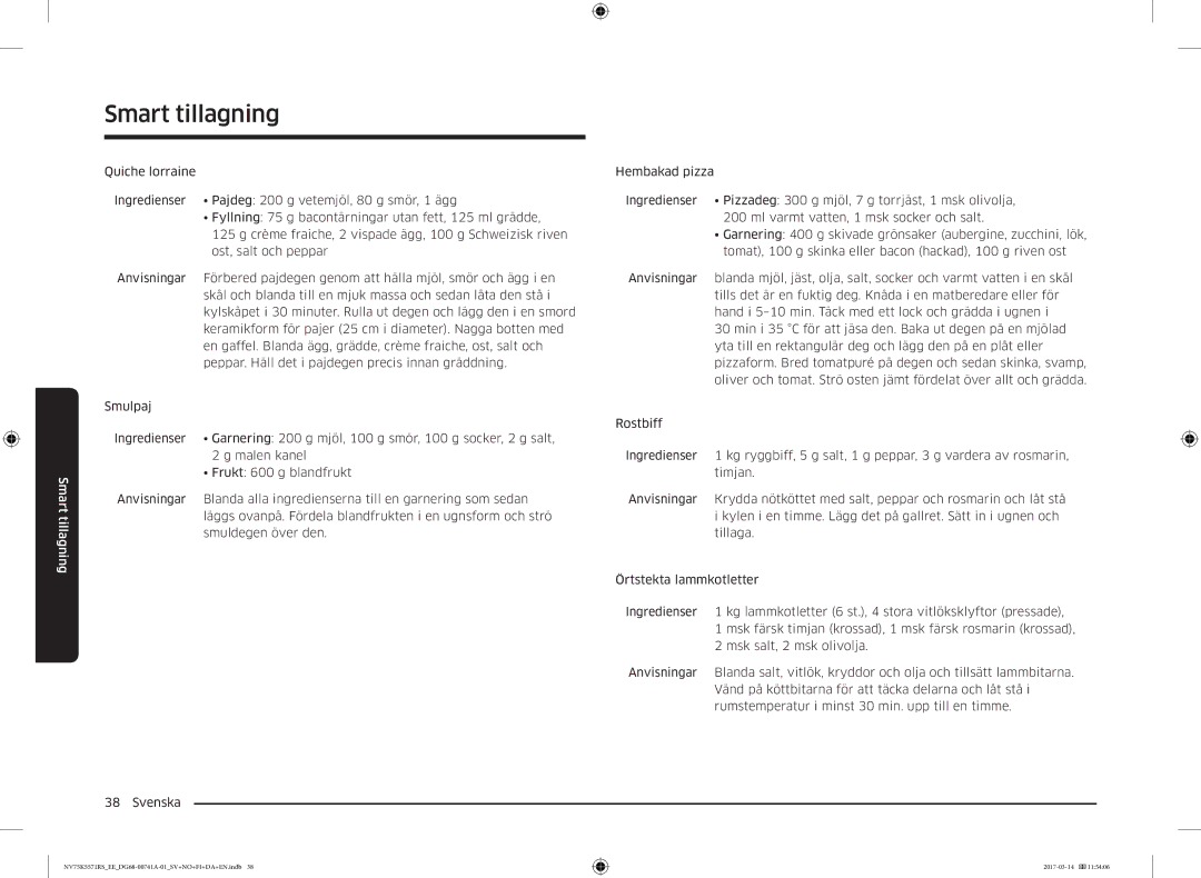 Samsung NV75M5572RS/EE, NV75K5571RS/EE manual Smart tillagning 