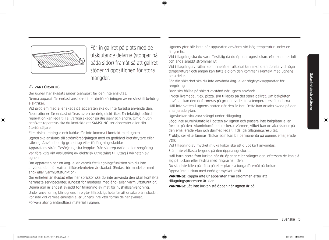 Samsung NV75K5571RS/EE, NV75M5572RS/EE manual VAR Försiktig 