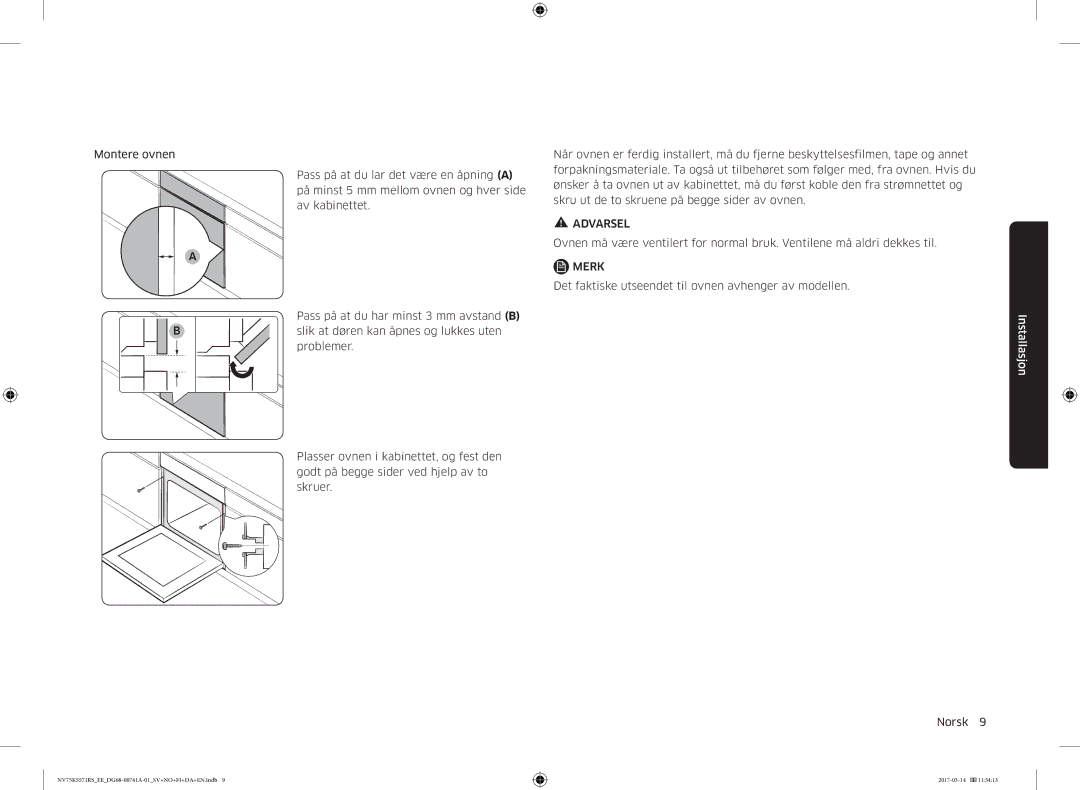 Samsung NV75K5571RS/EE, NV75M5572RS/EE manual Det faktiske utseendet til ovnen avhenger av modellen Norsk  