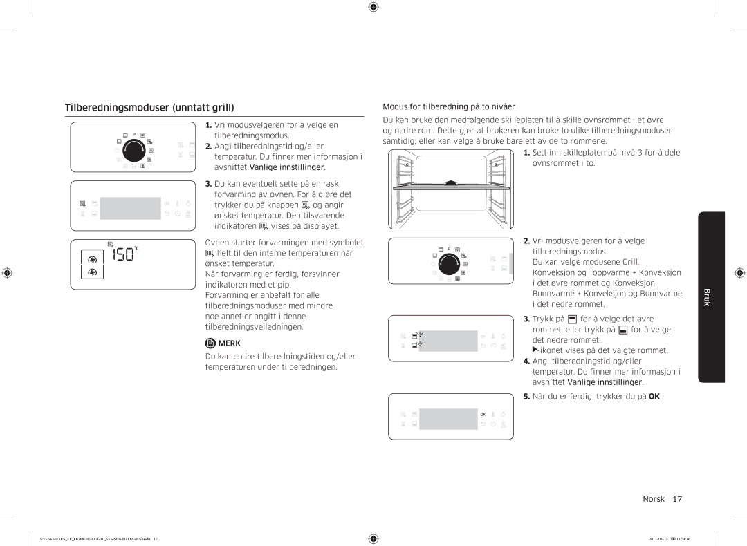 Samsung NV75K5571RS/EE, NV75M5572RS/EE manual Tilberedningsmoduser unntatt grill 