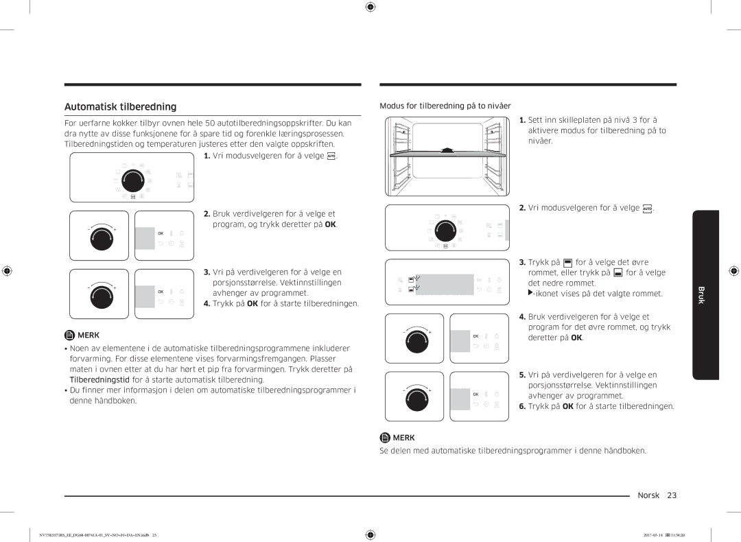 Samsung NV75K5571RS/EE, NV75M5572RS/EE manual Automatisk tilberedning 