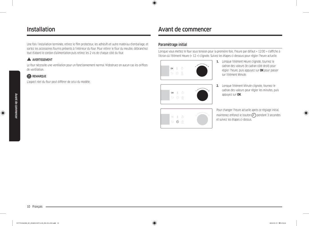 Samsung NV75N5641RS/EF Avant de commencer, Paramétrage initial, Laspect réel du four peut différer de celui du modèle 