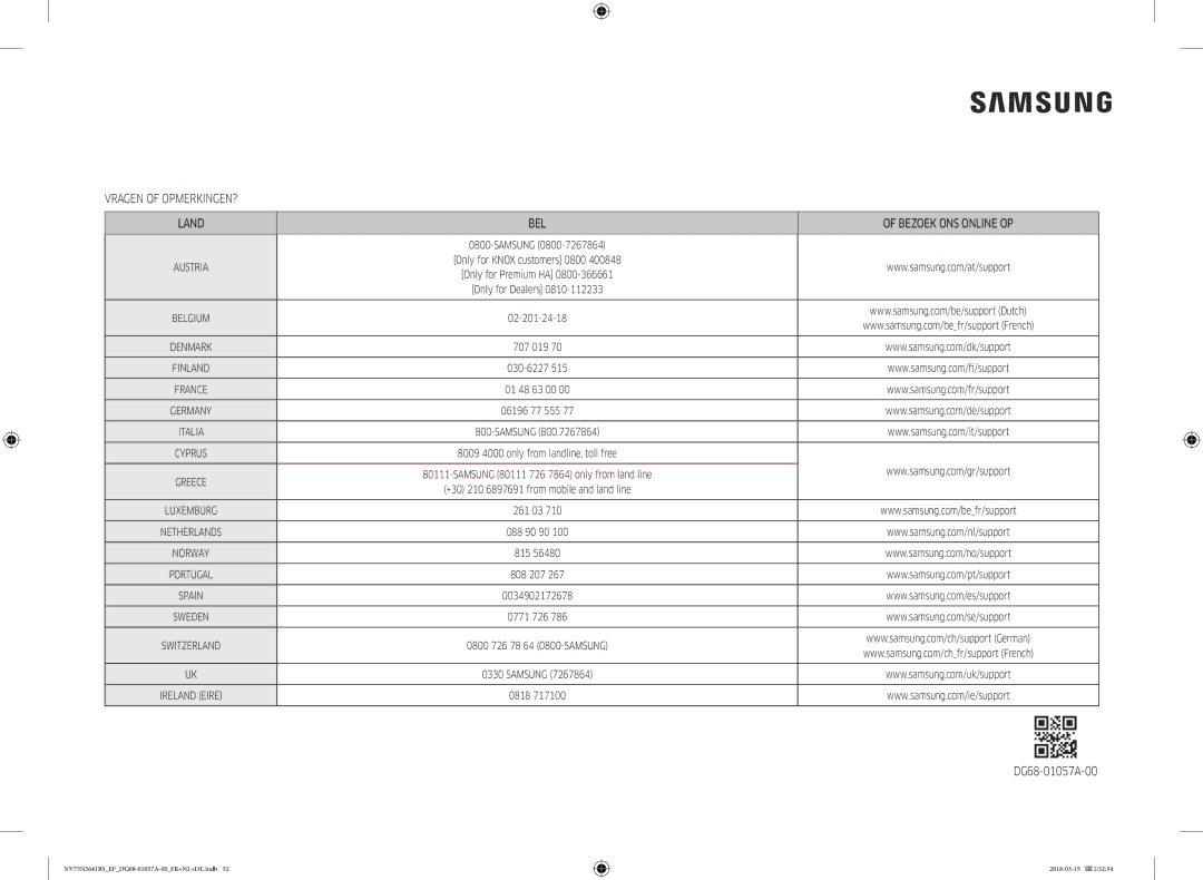 Samsung NV75N5641RS/EF manual Vragen of OPMERKINGEN? Land BEL Bezoek ONS Online OP 