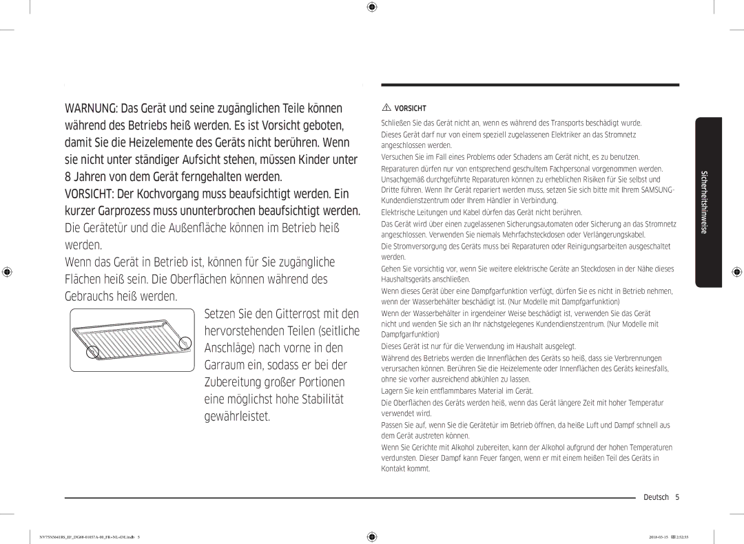 Samsung NV75N5641RS/EF manual Vorsicht 