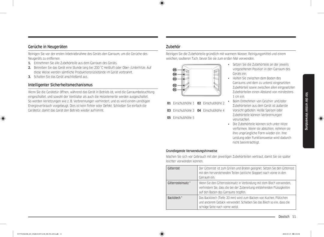 Samsung NV75N5641RS/EF manual Gerüche in Neugeräten, Intelligenter Sicherheitsmechanismus, Zubehör 