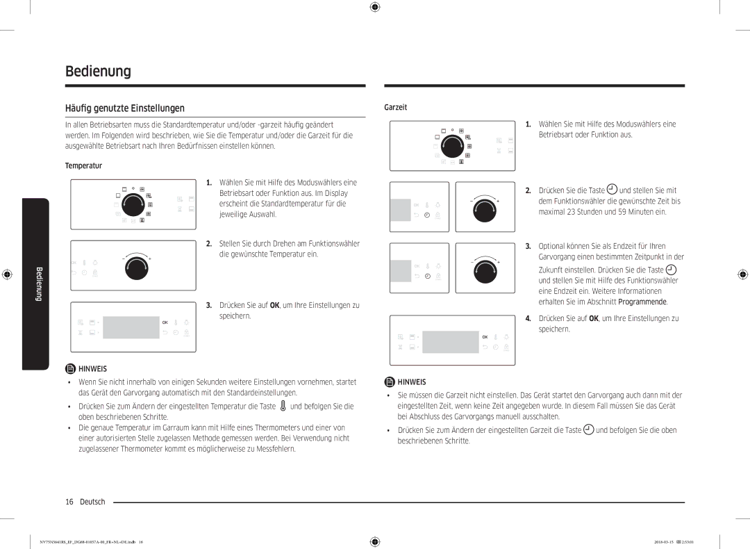 Samsung NV75N5641RS/EF manual Häufig genutzte Einstellungen 