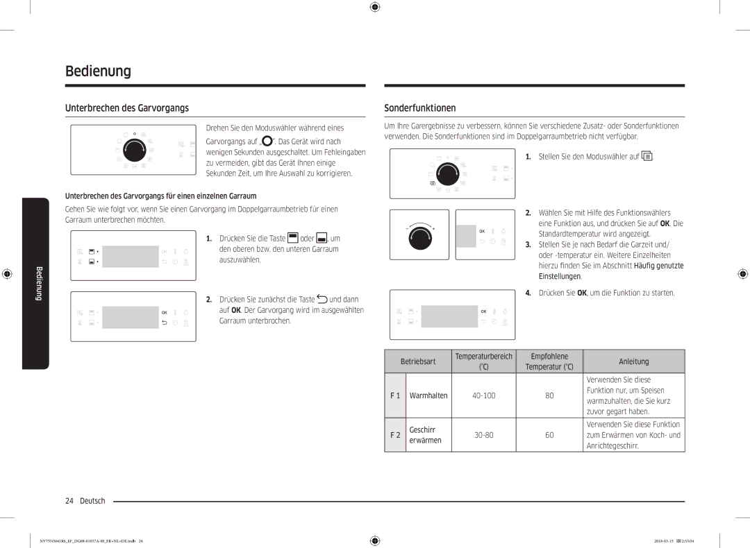 Samsung NV75N5641RS/EF manual Unterbrechen des Garvorgangs, Sonderfunktionen 