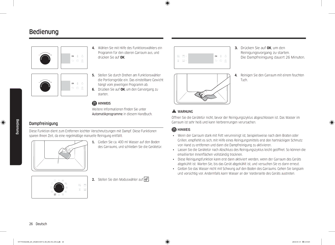 Samsung NV75N5641RS/EF manual Dampfreinigung 