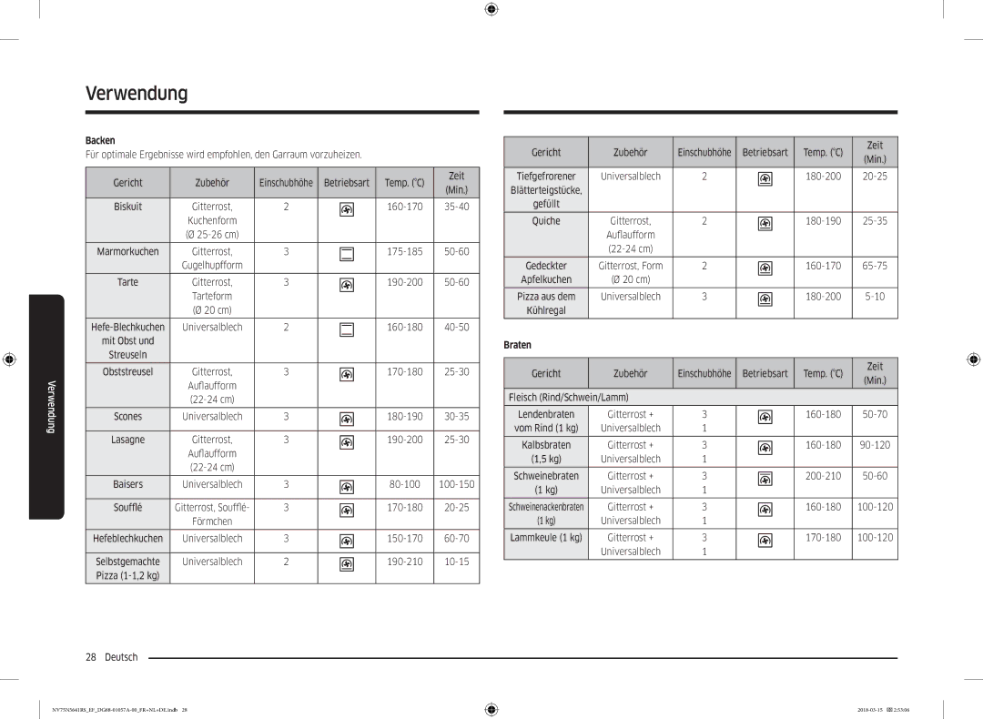 Samsung NV75N5641RS/EF manual Backen, Braten 