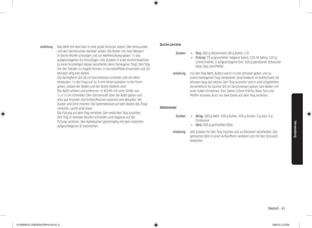 Samsung NV75N5641RS/EF manual Käse, Salz und Pfeffer, Pfeffer mischen. Kurz vor dem Garen auf dem Teig verteilen, Bedecken 