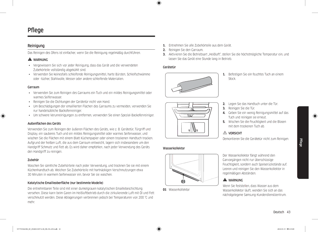 Samsung NV75N5641RS/EF manual Pfege, Reinigung, Zubehörteile vollständig abgekühlt sind 