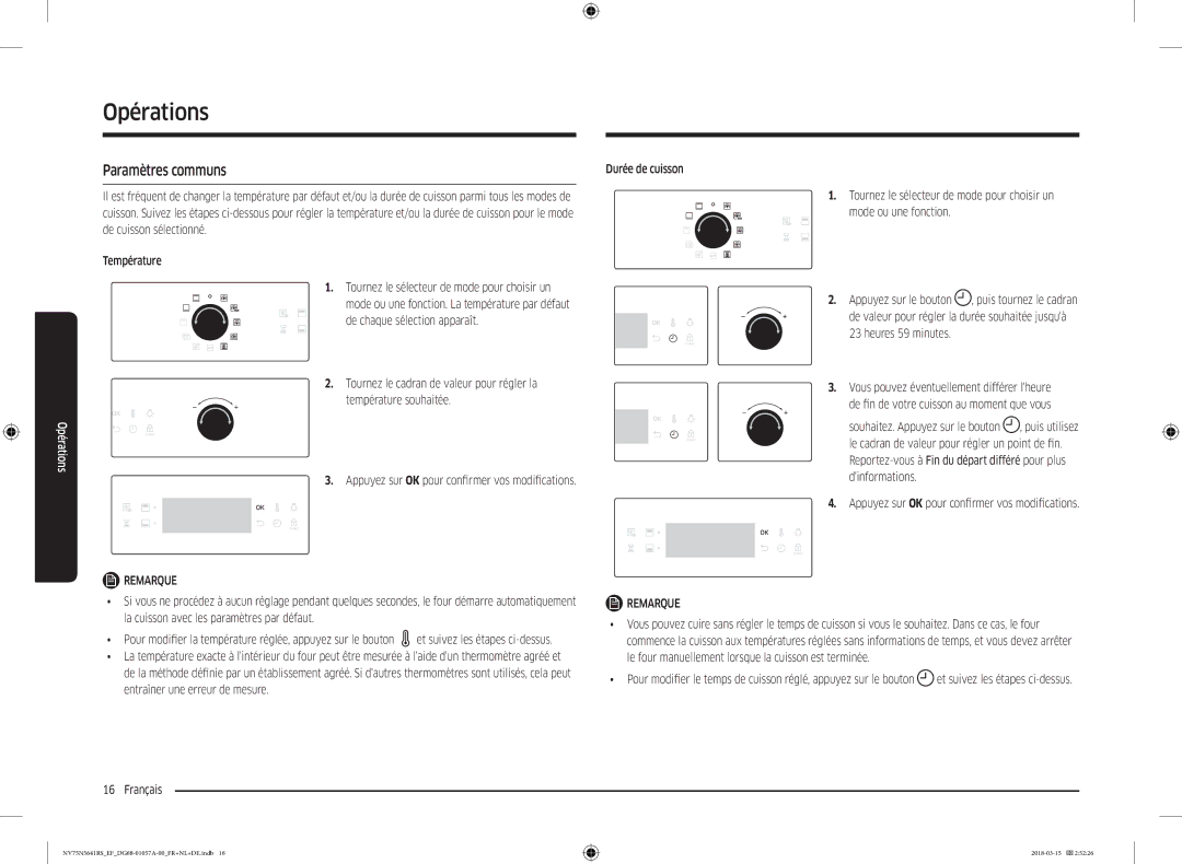 Samsung NV75N5641RS/EF manual Paramètres communs 