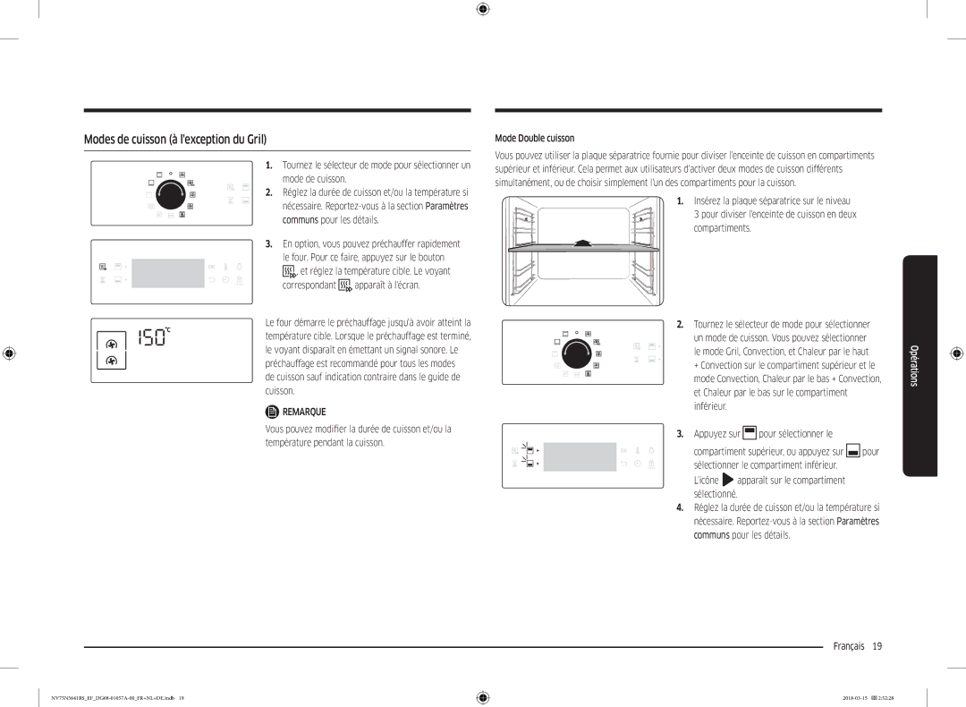 Samsung NV75N5641RS/EF manual Modes de cuisson à lexception du Gril, Mode de cuisson, Appuyez sur pour sélectionner le 