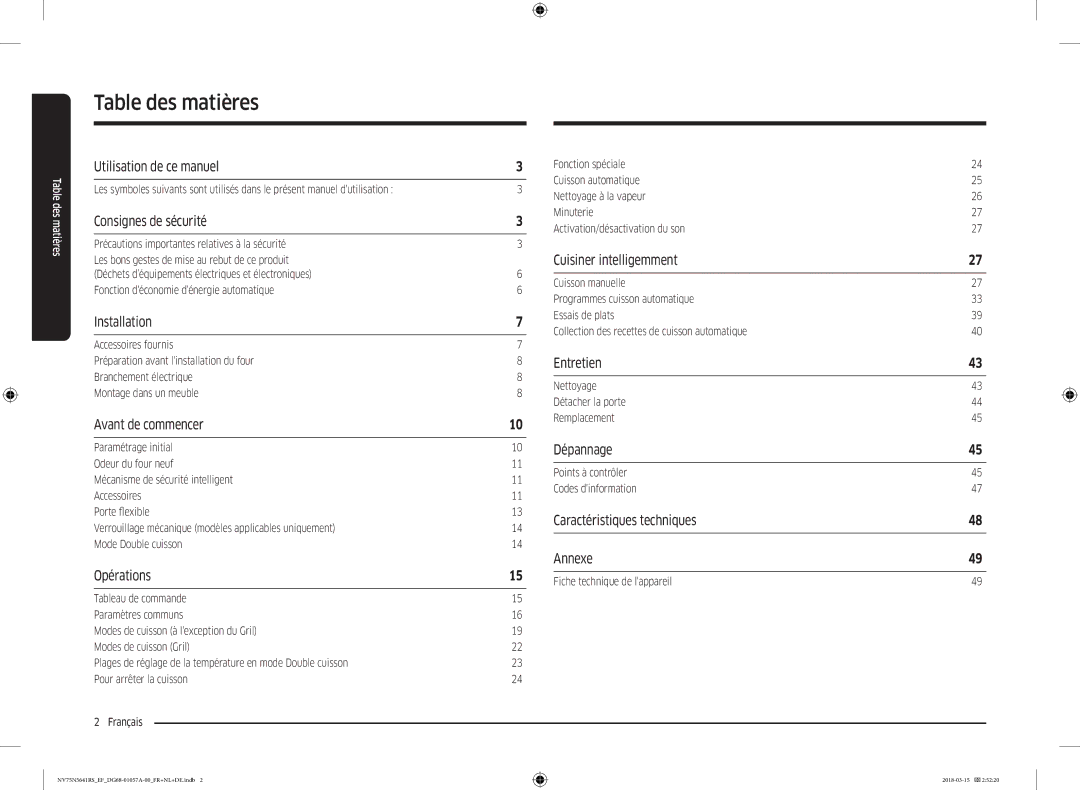 Samsung NV75N5641RS/EF manual Table des matières 