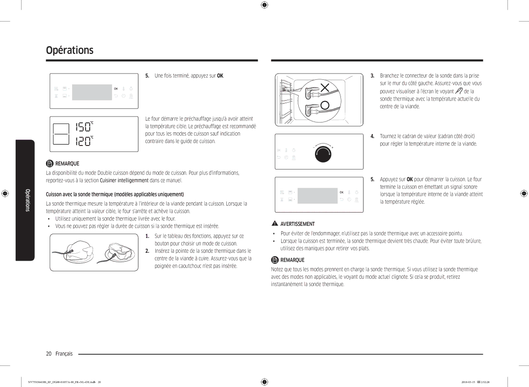 Samsung NV75N5641RS/EF manual Une fois terminé, appuyez sur OK, Français Branchez le connecteur de la sonde dans la prise 