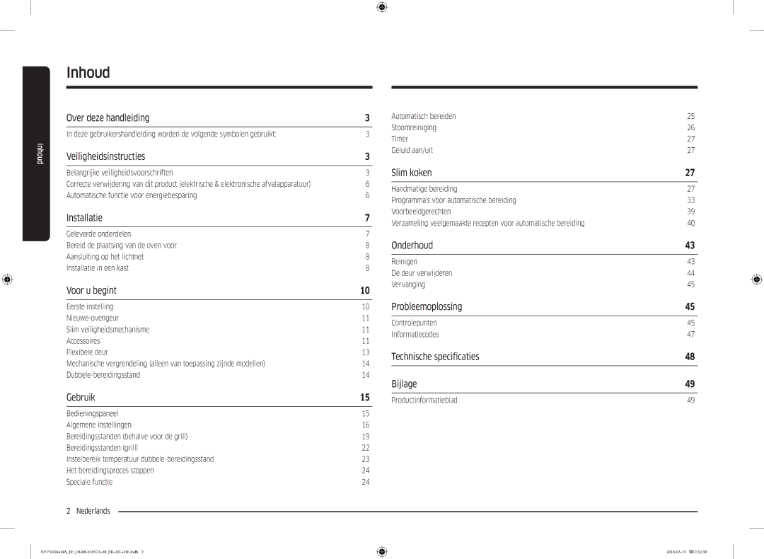 Samsung NV75N5641RS/EF manual Inhoud 