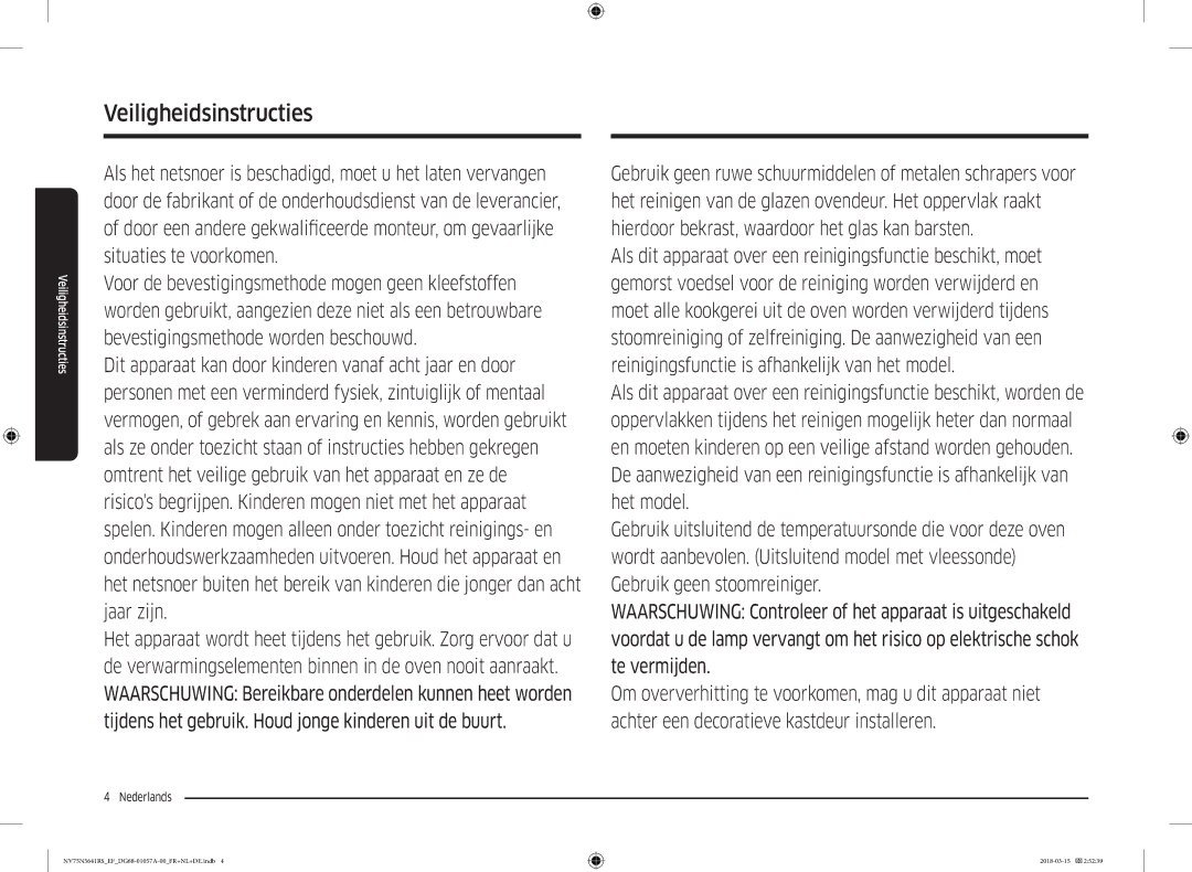 Samsung NV75N5641RS/EF manual Veiligheidsinstructies 