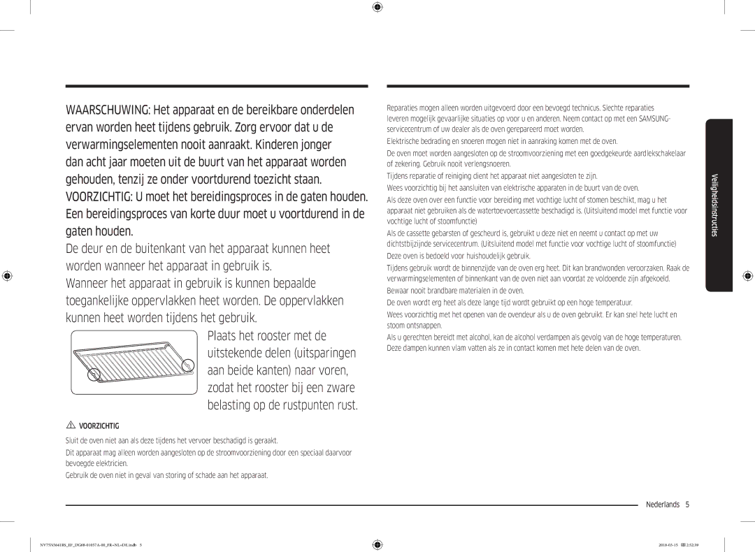 Samsung NV75N5641RS/EF manual Voorzichtig 