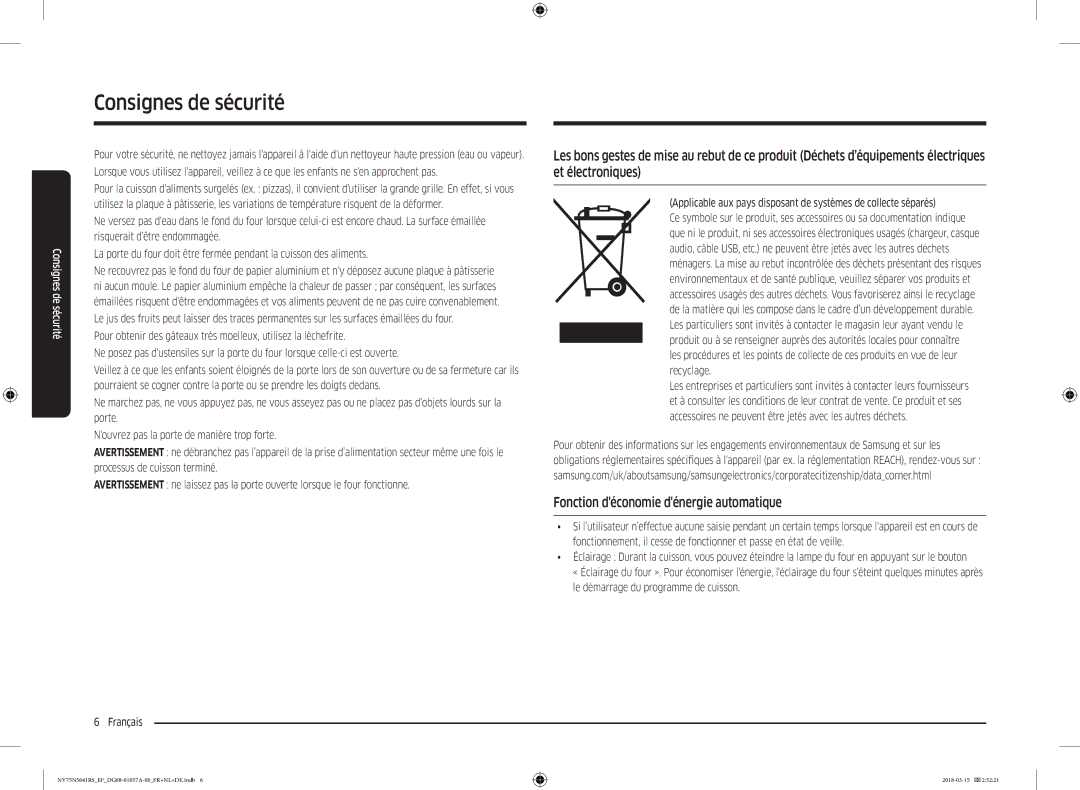 Samsung NV75N5641RS/EF manual Fonction déconomie dénergie automatique 