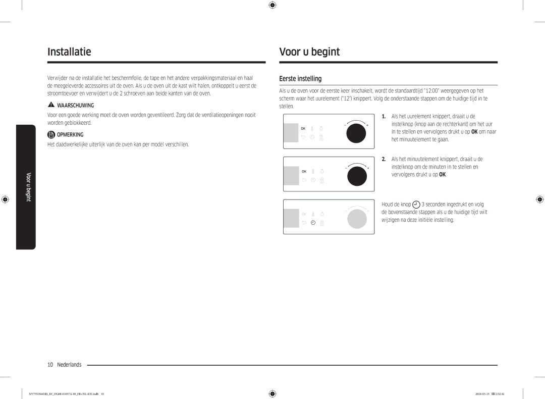 Samsung NV75N5641RS/EF manual Voor u begint, Eerste instelling 