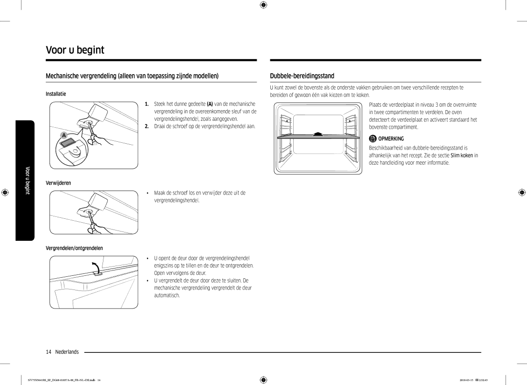 Samsung NV75N5641RS/EF manual Dubbele-bereidingsstand, Installatie 