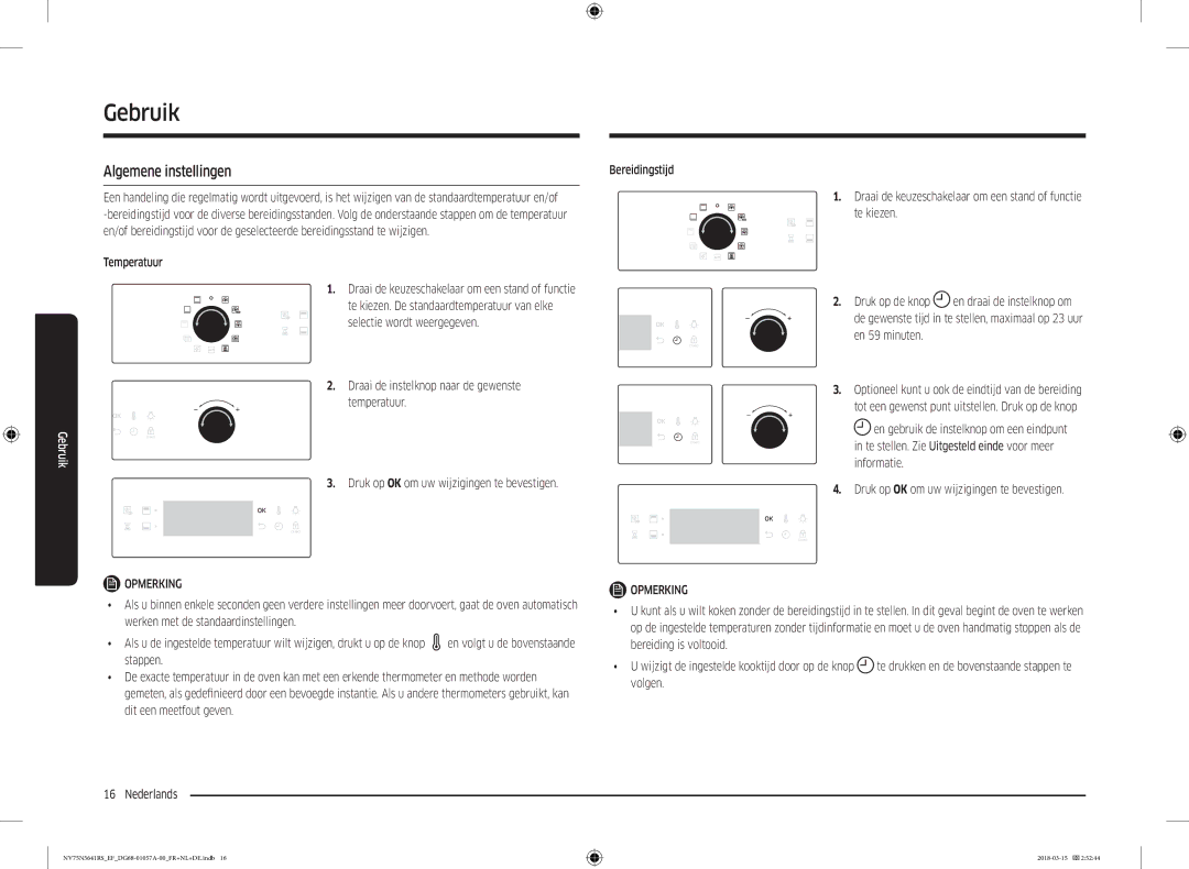 Samsung NV75N5641RS/EF manual Algemene instellingen, Temperatuur 