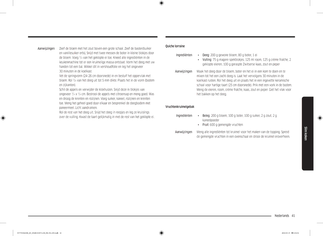 Samsung NV75N5641RS/EF manual Het bakken op het deeg 