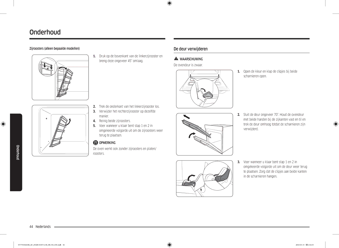 Samsung NV75N5641RS/EF manual De deur verwijderen, Zijroosters alleen bepaalde modellen 