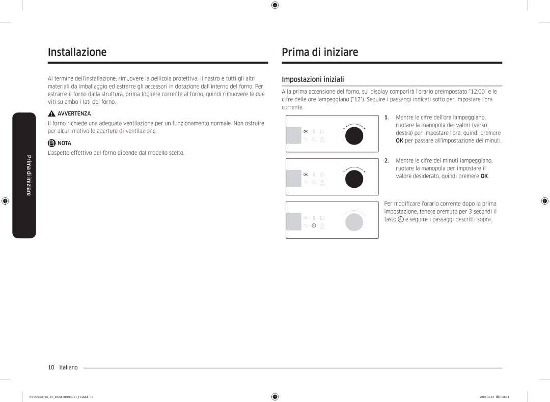 Samsung NV75N7647RS/ET manual InstallazionePrima di iniziare, Impostazioni iniziali 