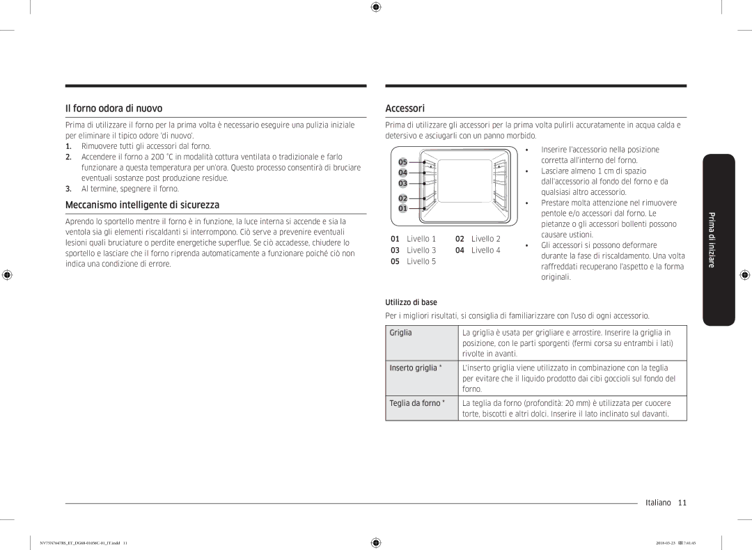 Samsung NV75N7647RS/ET manual Il forno odora di nuovo, Meccanismo intelligente di sicurezza, Accessori 