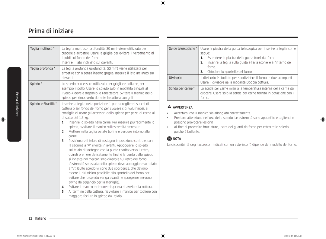 Samsung NV75N7647RS/ET manual Prima di iniziare 