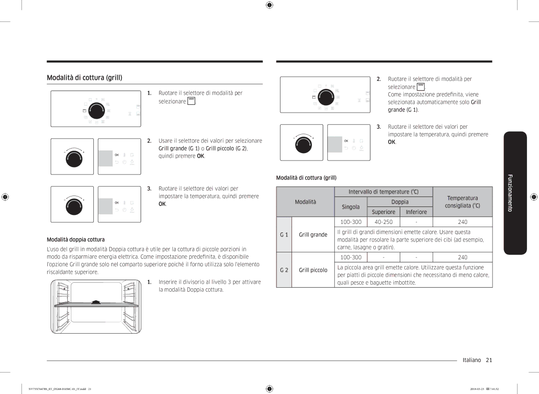 Samsung NV75N7647RS/ET manual Modalità di cottura grill 