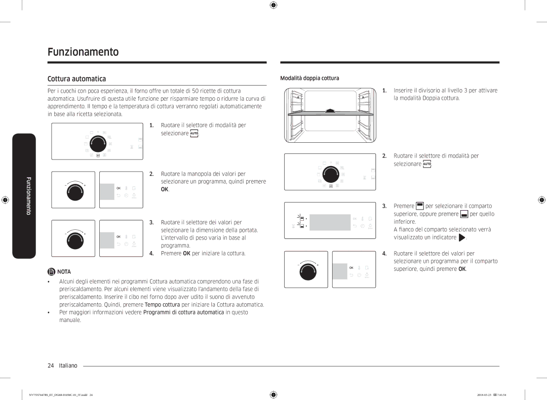 Samsung NV75N7647RS/ET manual Cottura automatica, Modalità doppia cottura 