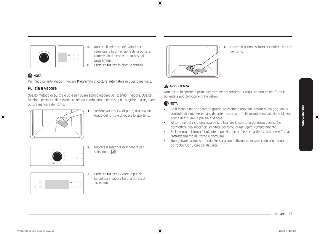 Samsung NV75N7647RS/ET manual Pulizia a vapore 