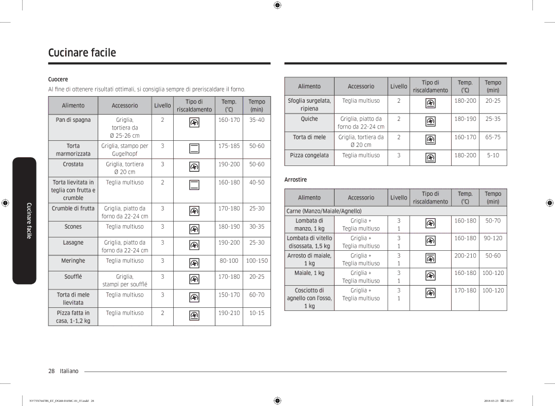 Samsung NV75N7647RS/ET manual Cucinare facile 