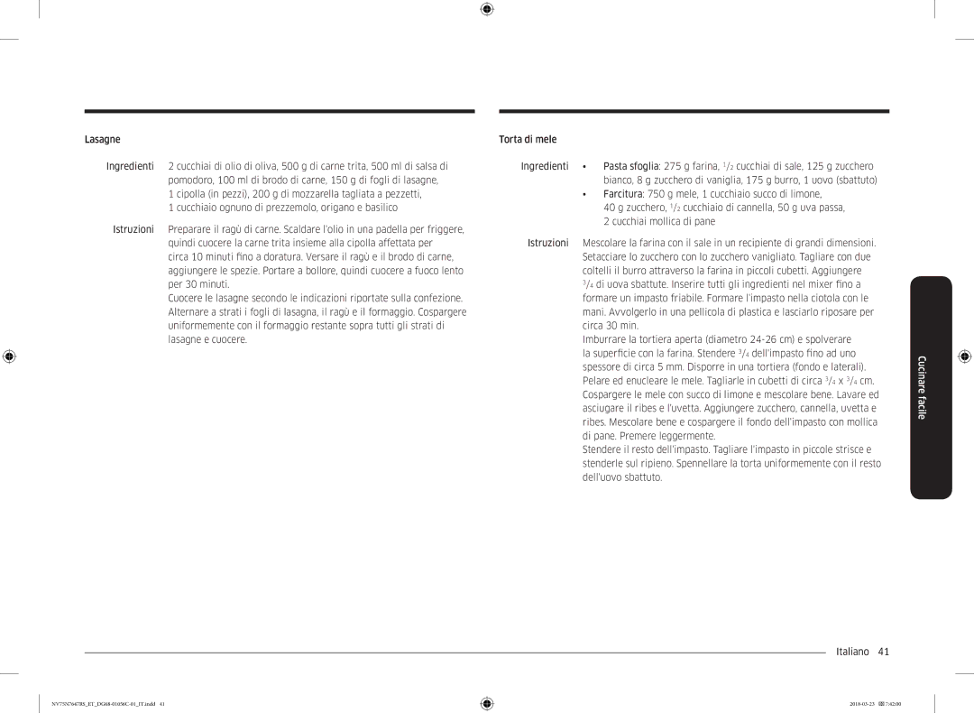 Samsung NV75N7647RS/ET manual Lasagne 