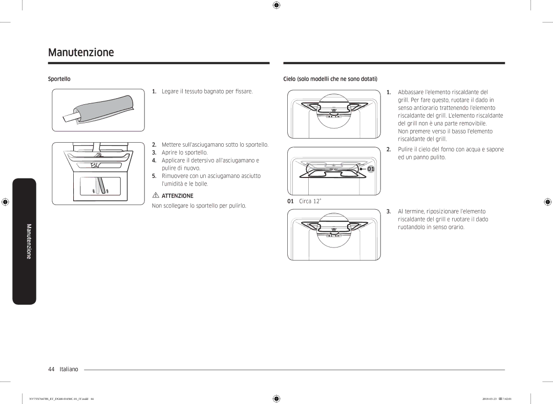 Samsung NV75N7647RS/ET manual Attenzione 