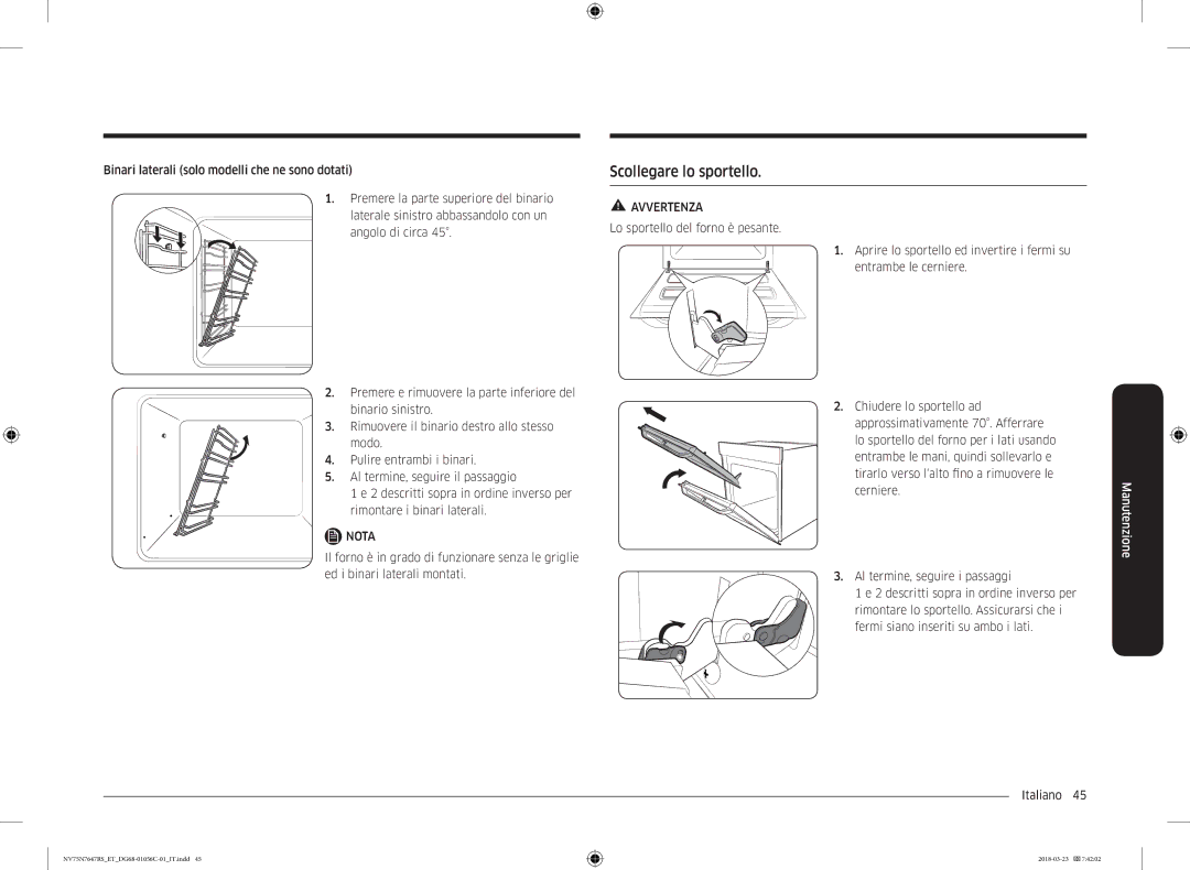 Samsung NV75N7647RS/ET manual Scollegare lo sportello 