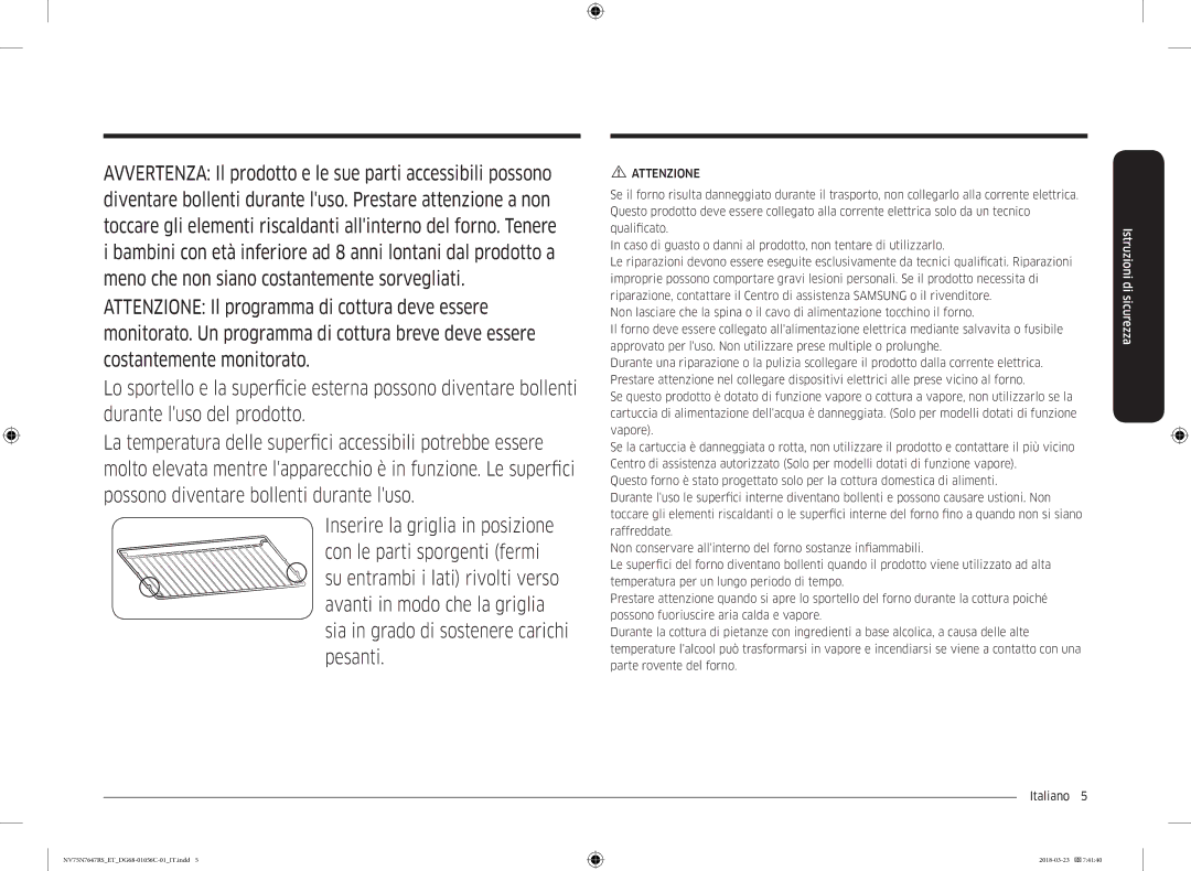 Samsung NV75N7647RS/ET manual Attenzione 