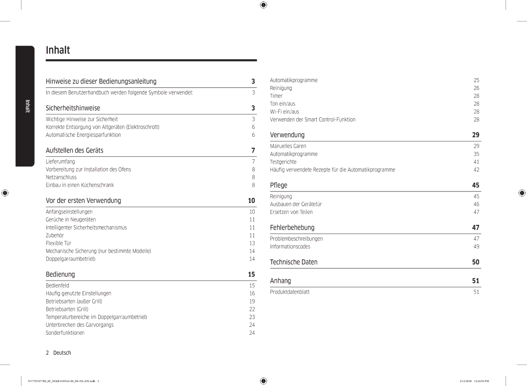 Samsung NV75N7677RS/EF manual Inhalt 