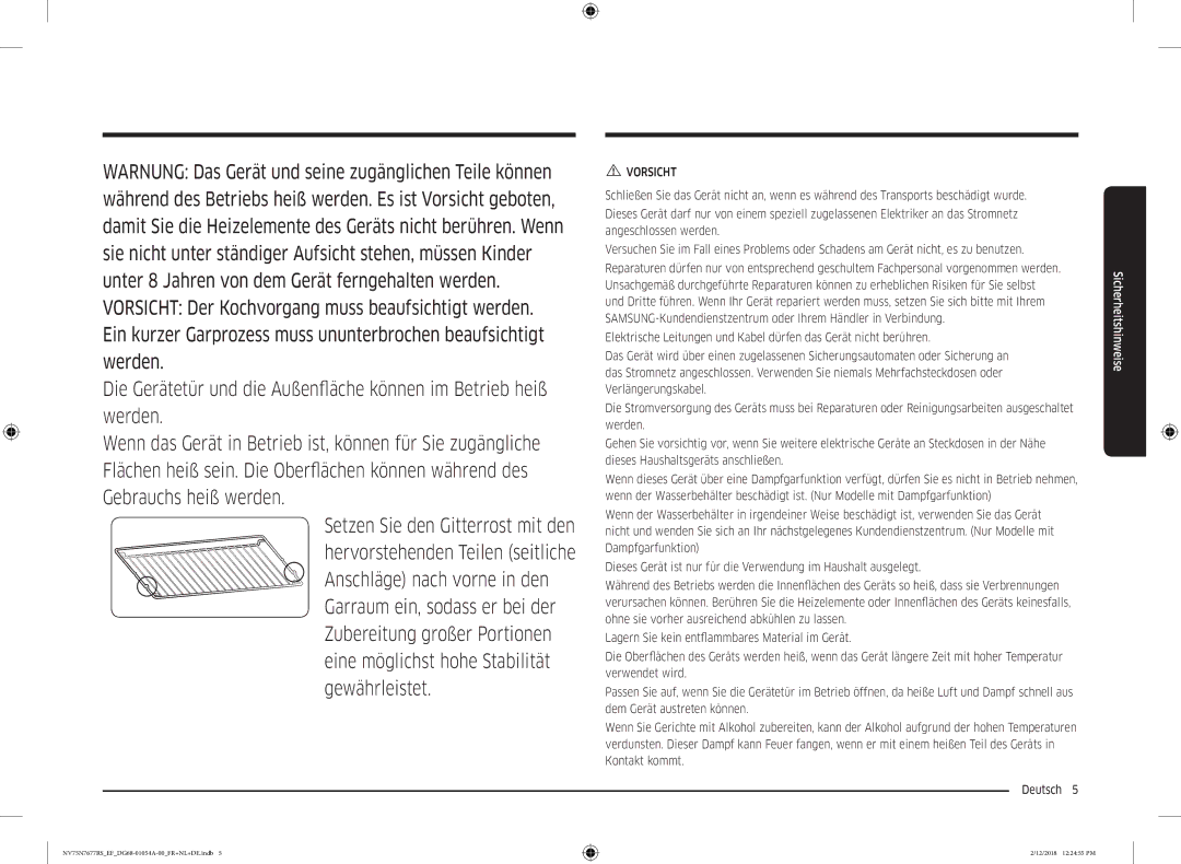 Samsung NV75N7677RS/EF manual Vorsicht 